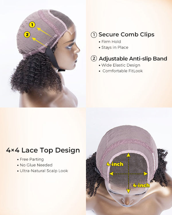 14" Coily Lace Closure Wig (4"*4") Size S-XQC-424